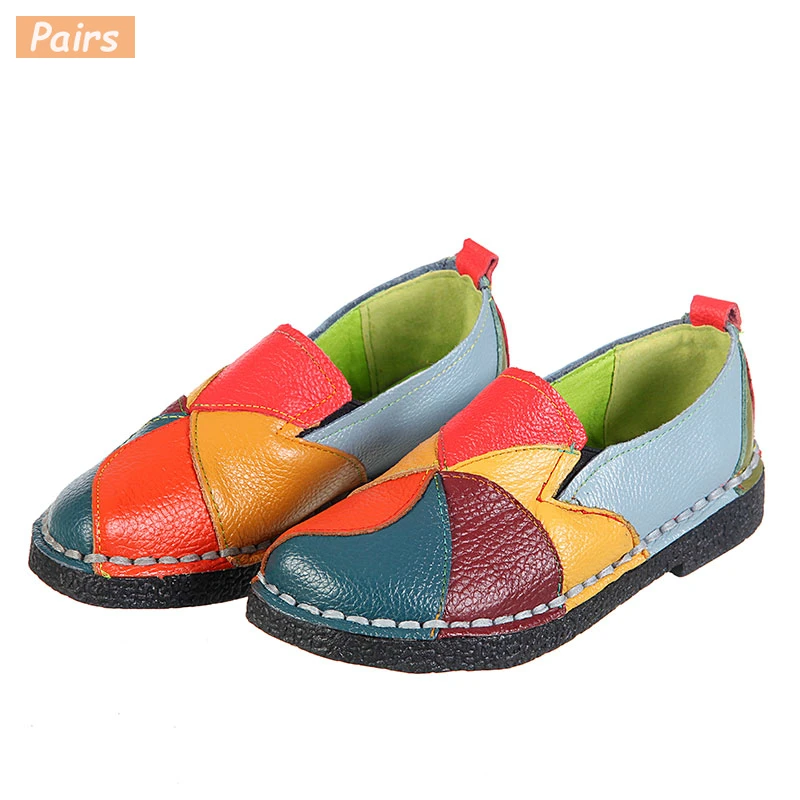

2018 Women Loafers Patches stitching Flat Shoes Woman Summer Flats Soft Candy colors Genuine Leather Moccasins Loafers