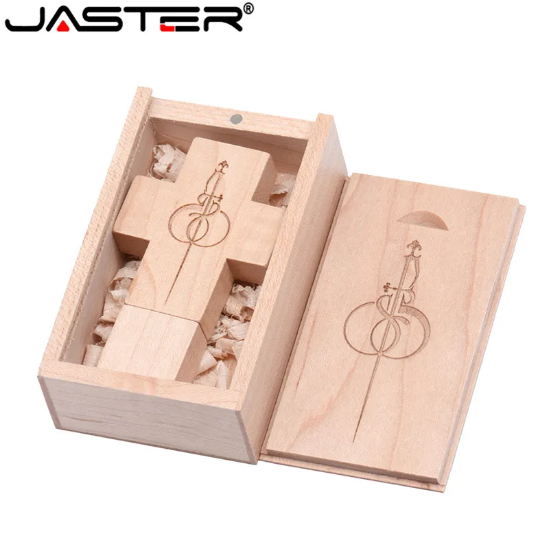 JASTER customer LOGO wooden Cross USB + box Flash Drive memory stick pendrive 8GB 16GB 32GB 64G Crosses drive gift | Компьютеры и офис