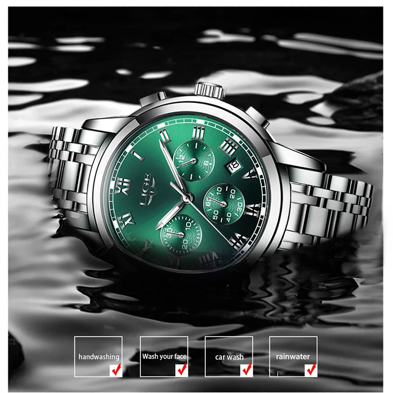 Часы наручные LIGE Мужские кварцевые модные брендовые Роскошные спортивные