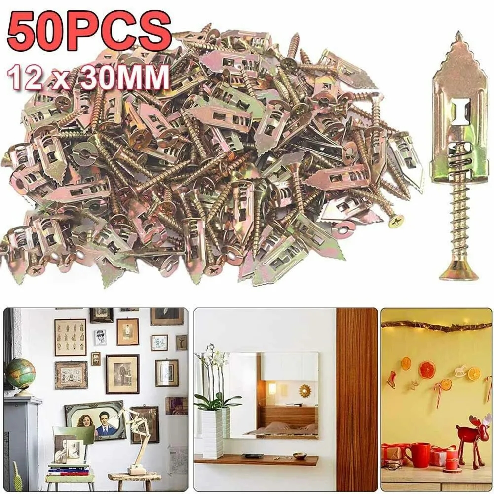 

50Pcs Self Drilling Drywall Anchors Carbon Steel Wall Anchor Tapping Screws Kit No Damage Hang Objects Fasteners Hand Tool