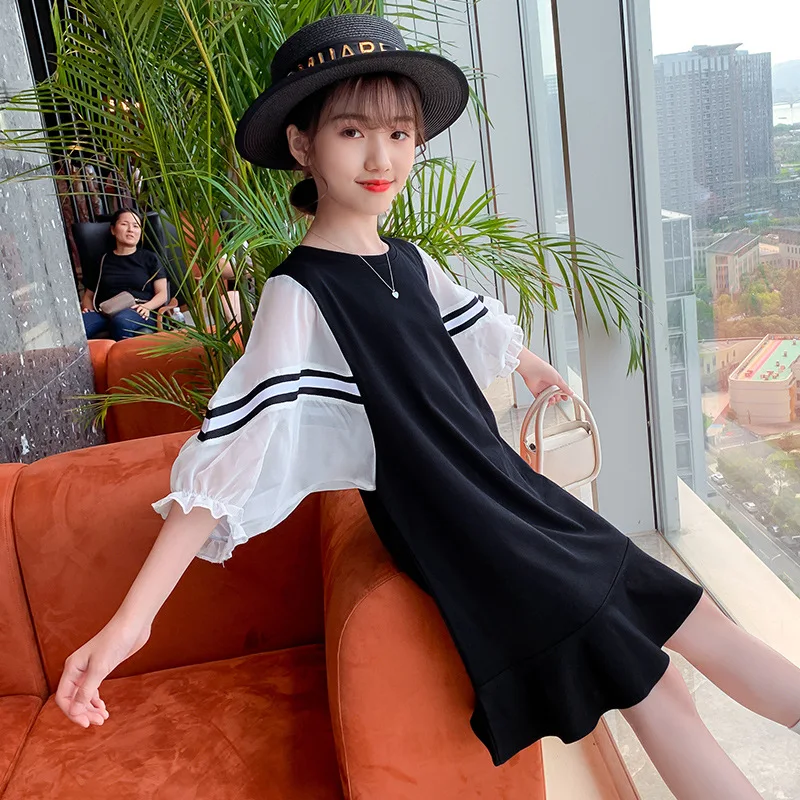 

Girls summer dress Western style Korean style popular loose breathable chiffon trendy fan children's parent-child wear