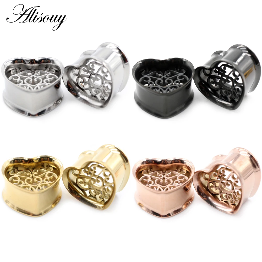 

Alisouy 2pcs 8-25mm Stainless Steel Hollow Flower Heart Flared Ear Tunnels Plugs Flesh Expander Stretcher Body Piercing Jewelry
