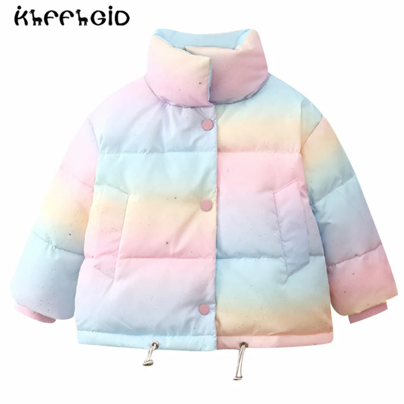 

021 new baby girl colorful lovely children's down jacket middle and small children's short Hooded Winter Jacket girls' warm jack