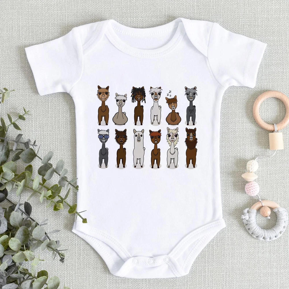 

Kawaii Animal Funny Alpacas Print Baby Girl Bodysuits Casual Summer Newborn Baby Pajamas Loose Cool Baby Boy Clothes France