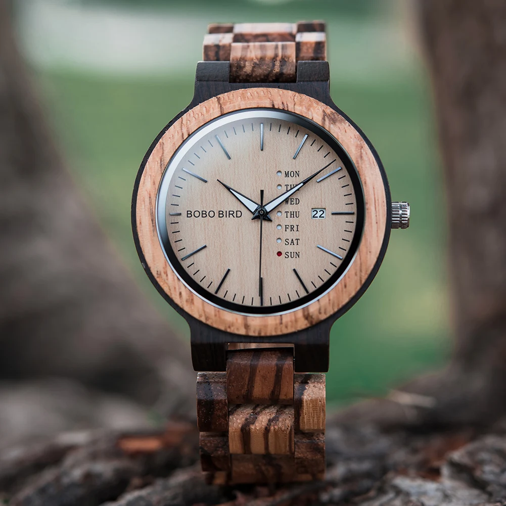 

BOBO BIRD Men's Watches Calendar Week Quartz Wristwatch for Men Relogio Masculino Christmas Gift Man Wood Watch Dropshipping