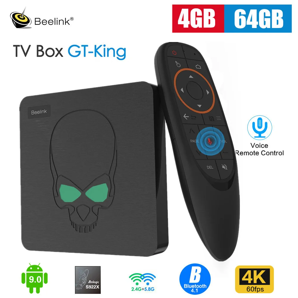 Оригинальная ТВ-приставка Beelink GT-King Android 9,0 Amlogic S922X 4 Гб LPDDR4 64 Гб rom 2,4G+ 5G двойной wifi 1000M LAN Поддержка голосового управления 4K
