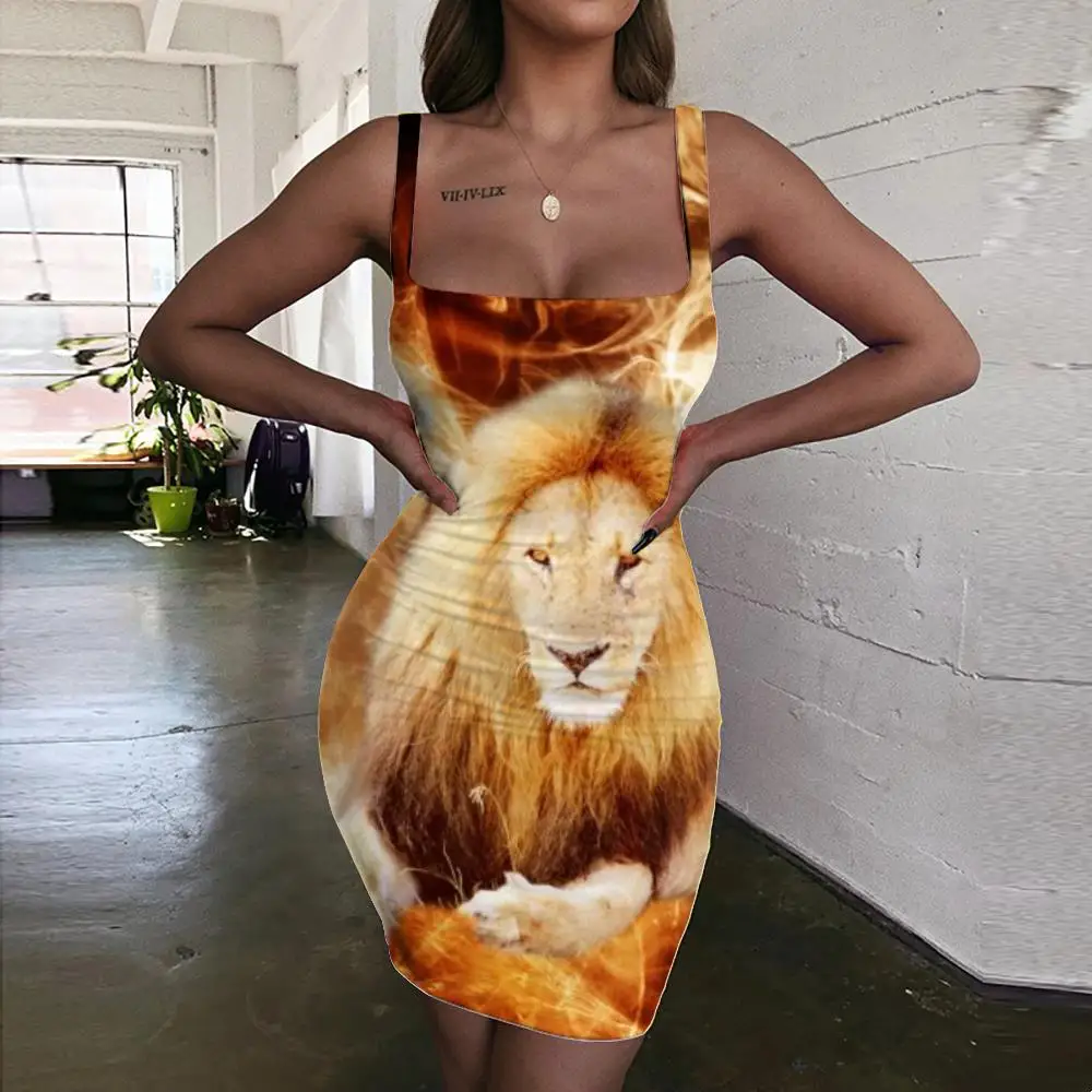 

Giyu Lion Dress Women Animal Vestido Sexy Anime Sundress Flame Ladies Dresses Hilarious Halter Sleeveless Womens Clothing