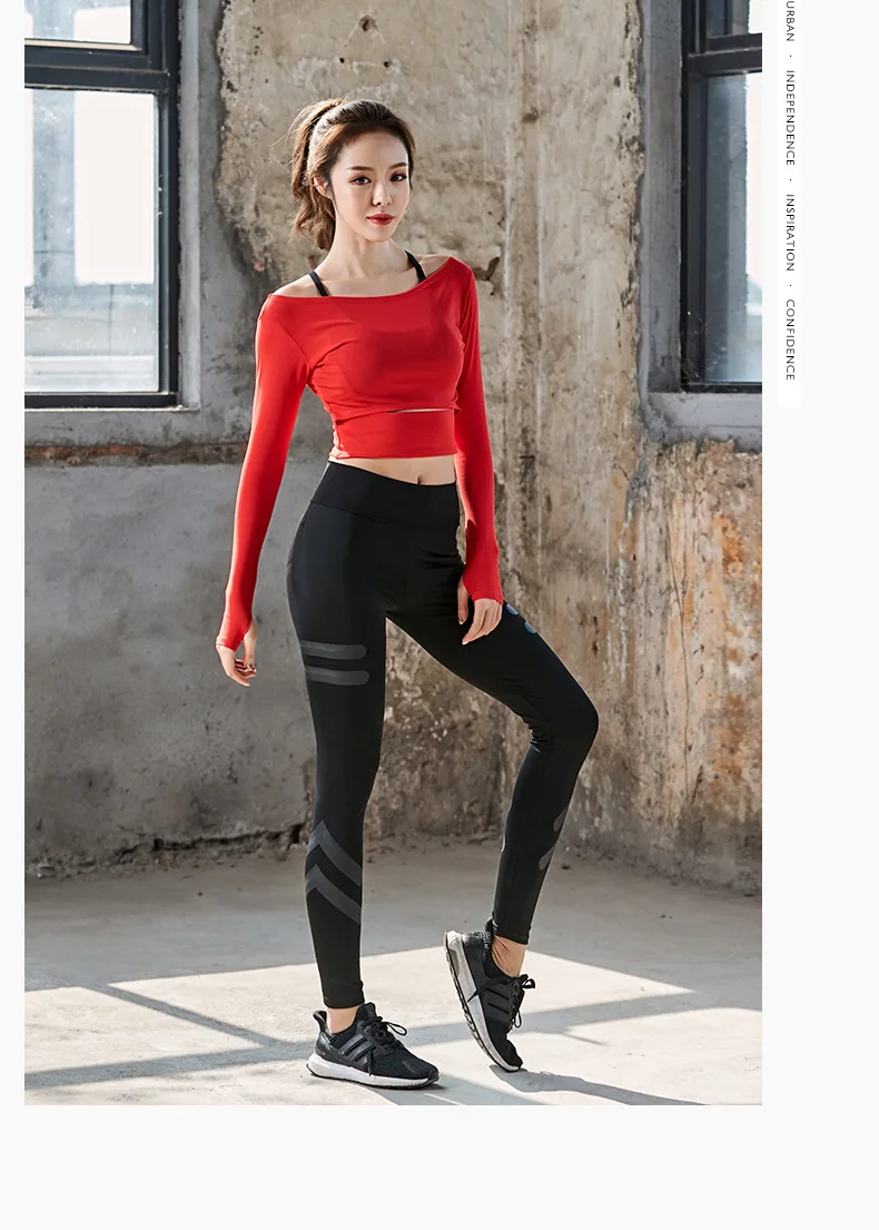 Red 3 Piece Set Одежда для йоги, спортивная одежда для женщин, спортивный костюм для спортзала, Женский комплект для йоги, одежда для фитнеса, одежда с длинным рукавом, бюстгальтер, леггинсы, 3/2 шт - Цвет: Red 3 Piece Set