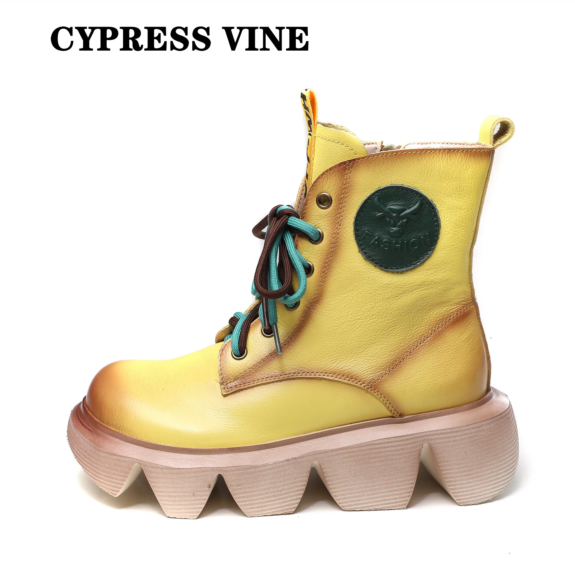 

Cypress Vine Women Chelsea Anckle Boots Genuine Cow Leather Platform For Autumn And Winter PVC Outsole By Handmade Size 35--40
