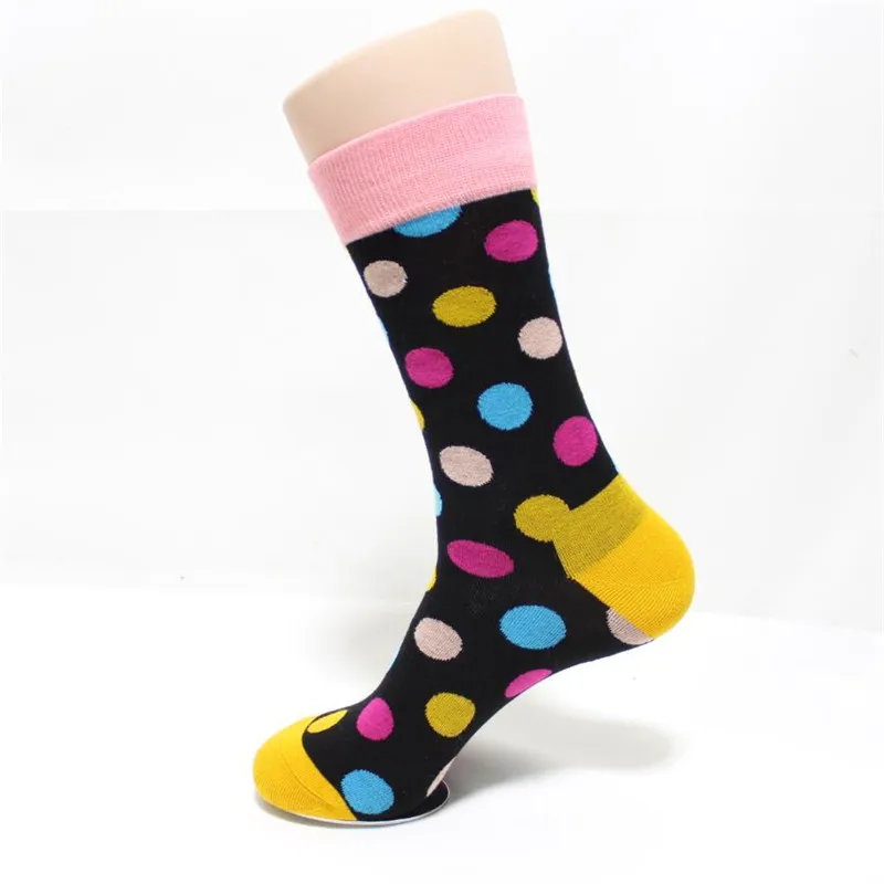 Горячая распродажа! Мужские носки, длинные, Осень-зима, цветные, в горошек, хлопковые носки для мужчин и мужчин, уличный стиль, черные, счастливые носки
