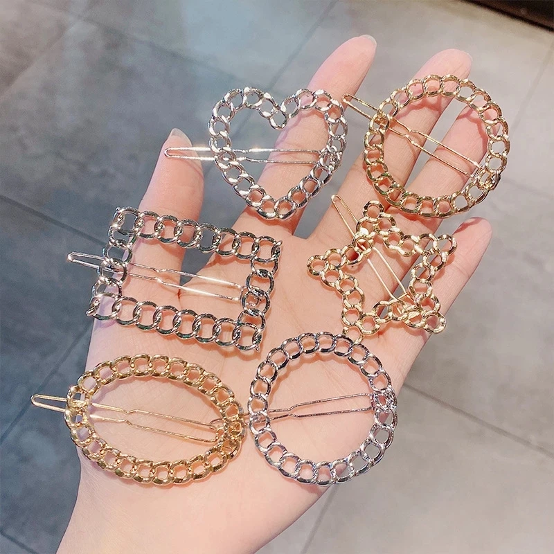 

New Women Elegant Gold Silver Geometric Hollow Metal Hair Clips Sweet Simple Hairpin Barrettes Headband Fashion Hair Accessories