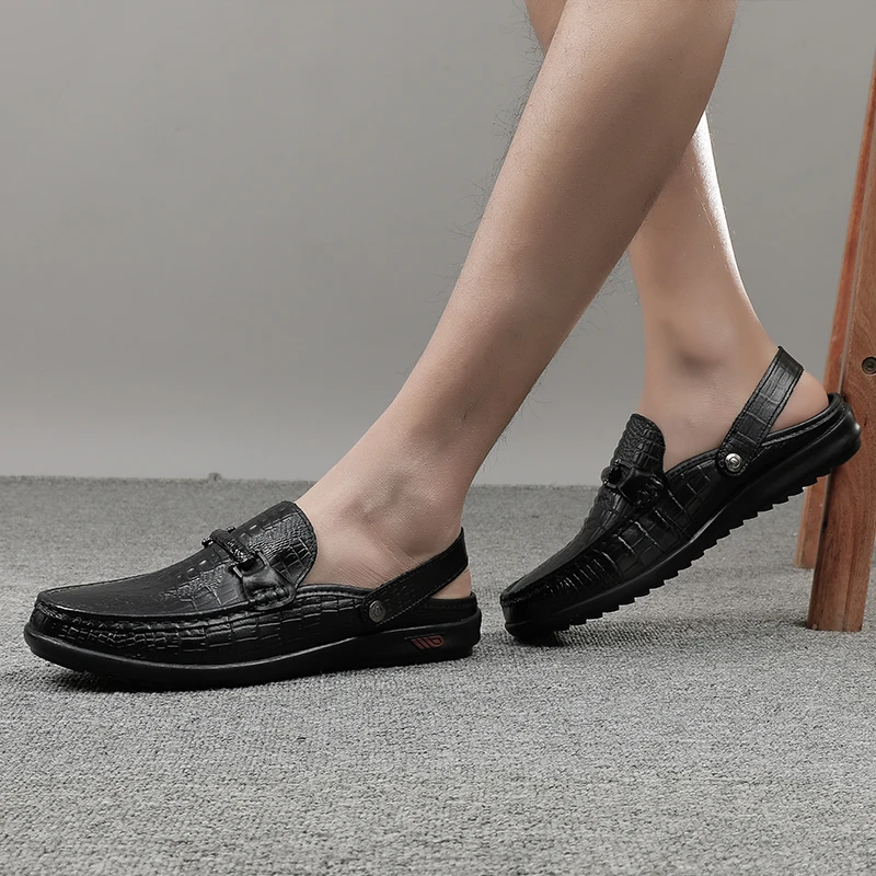 

Slip on Men Casual Shoes Luxury Brand High Quality Genuine Leather Slipper Loafers breathable Summer Half Shoes For Men