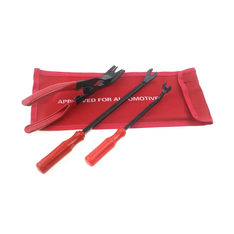 

3pcs/Set Auto Car Door Panel Remover Clip Trim Auto Fastener Pliers Puller Tool Retaining Clip Remover Pry Bar Tool + Nylon Bag