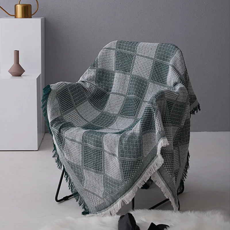 

Nordic style knitted blanket multi-purpose sofa cover solid color square sofa towel air conditioning bed blanket dust cover