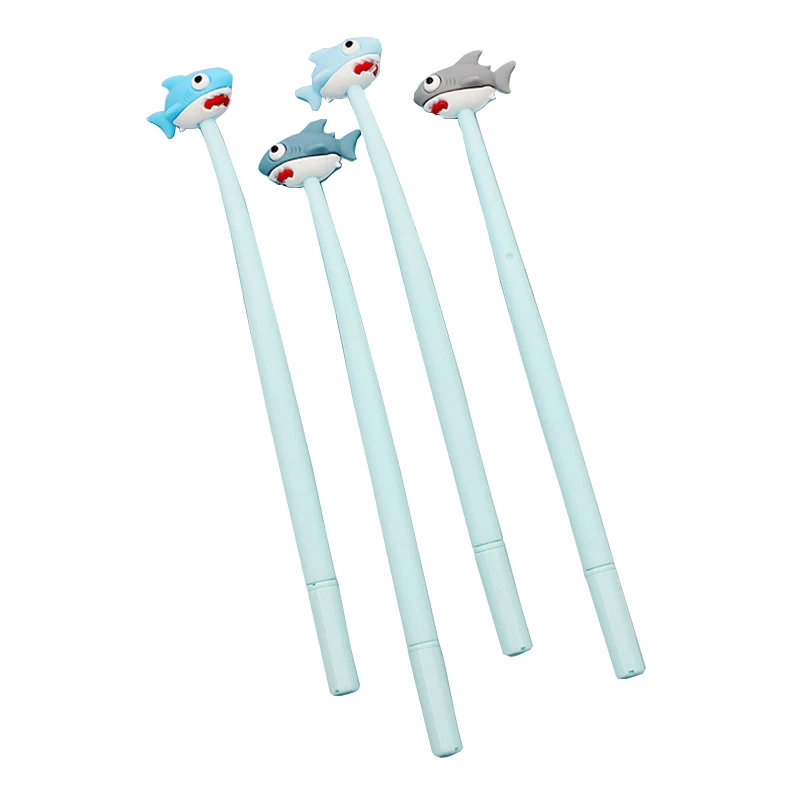 12Pcs Creative Cute Shark Soft Handle Pens Kawaii Girl Kids Gel Pen Funny School Stationery Ballpoint Black Blue Ink Kawai Thing - купить по