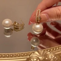 2021 new fashion korean multi function white pearl drop earrings for women bohemian golden round pearl wedding earrings jewelry
