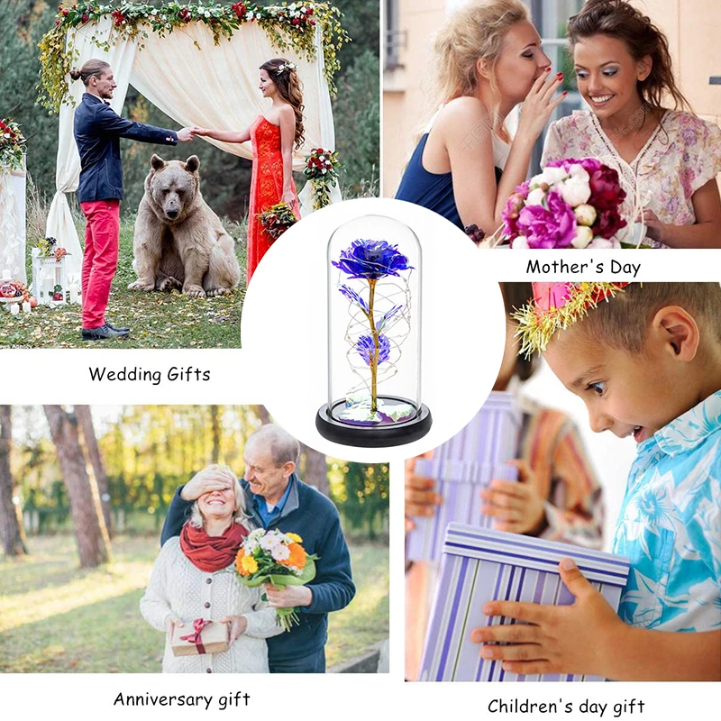 

Colorful Roses Artificial Flower Led Lamp Glass Cover Rose Decoration Valentine's Day Galaxy Rose Flower Gift LAD-sale