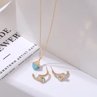 2021 new romatic womens fashion 2 pcs necklace earrings set caolorful stone simple design gold necklace earring jewelry set