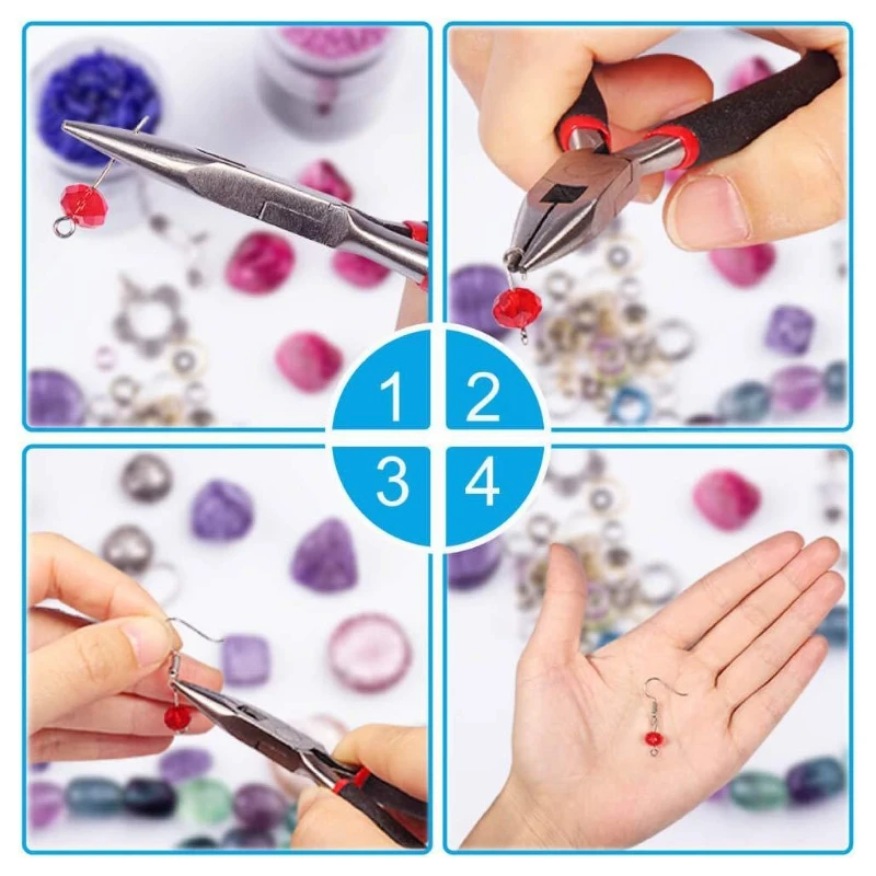 Leather Jewelry Making Supplies Set Bag with Jewelry Pliers Wire Cutter Tweezer Scissor Kit DIY Necklaces Bracelets Making Tool