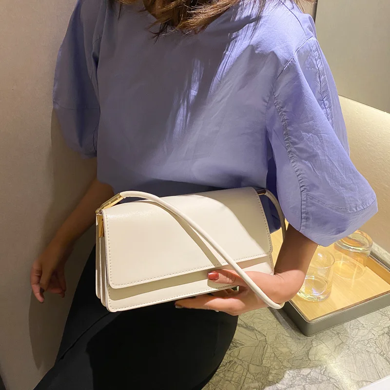 

Soft PU Leather Baguette Shoulder Bags For Women 2021 Simple Armpit Bag Lady Handbags Female Trend Solid Color Travel Hand Bag