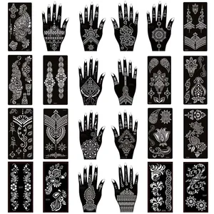 24 шт.лот индийский трафарет для татуировок хной, шаблоны Mehndi Aribrush для женщин, Самоклеящиеся Многоразовые наклейки для татуировок