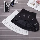 Женская плиссированная юбка в стиле Харадзюку, Милая Черная юбка с высокой талией и вышивкой крестиком на резинке, 2020