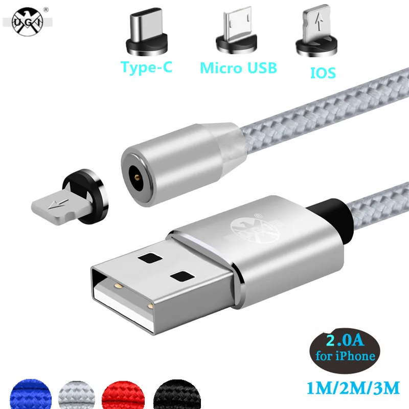 Новый Плетеный светодиодный магнитный Тип-C Micro IOS адаптер зарядный кабель для iPhone