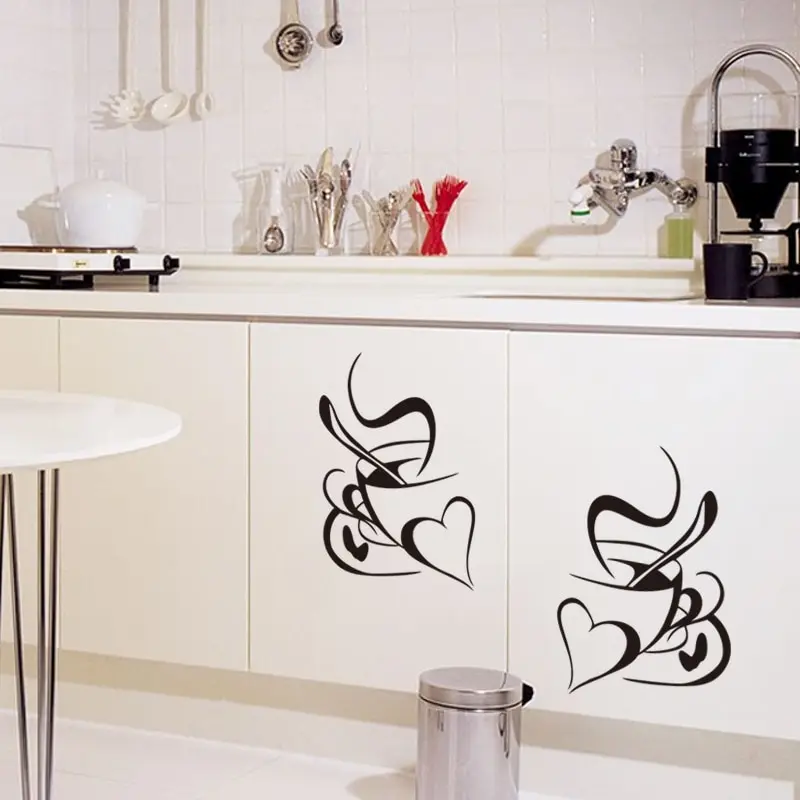 

PVC Wall Sticker coffee cup heart pattern Living room Kitchen Coffee Shop Wallpaper Window Furniture Posters Xmas New Year Decor