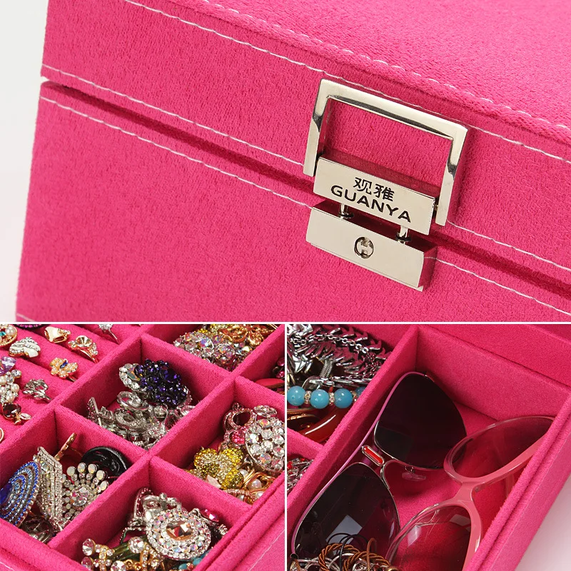 

2021 New Double Layers Jewelry Box Mirrored Display Holder Earring Ring Necklace Storage Case Women Gift