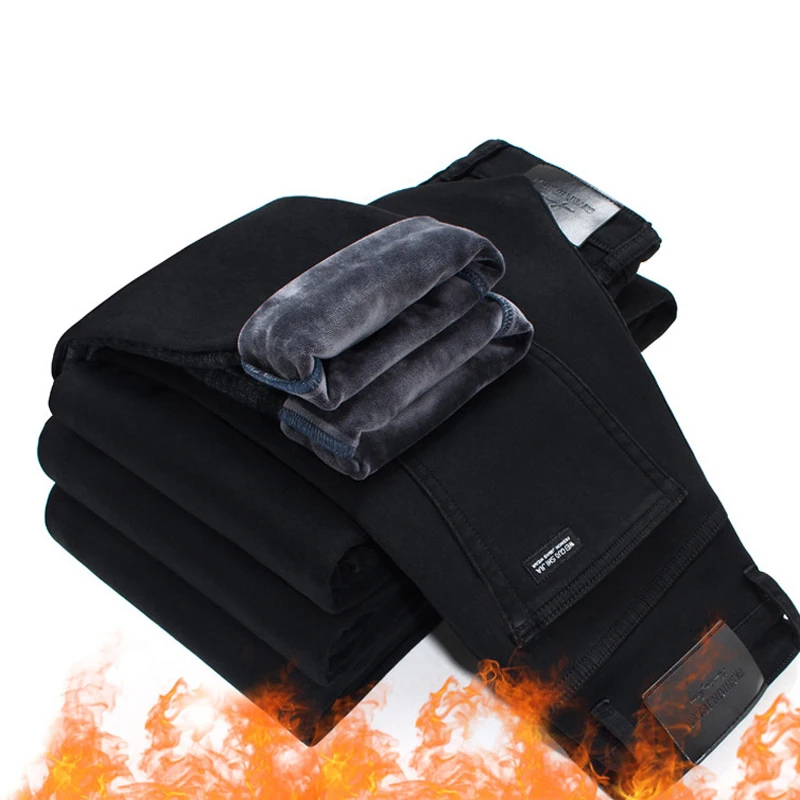 Мужские модные зимние джинсы 2020 мужские однотонные черные облегающие эластичные