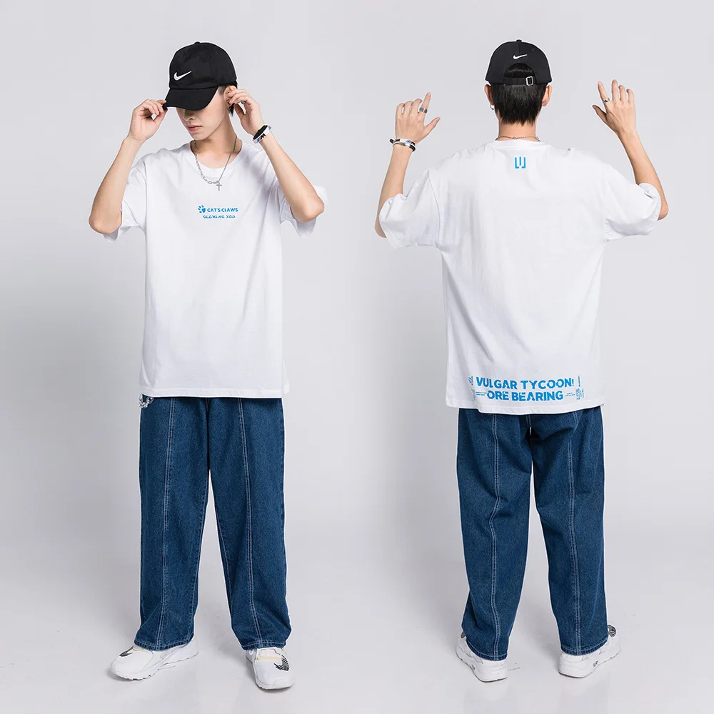 

Summer new fashion brand simple Japanese alphabet trend printing round neck loose and versatile men's thin short sleeve T-shirt