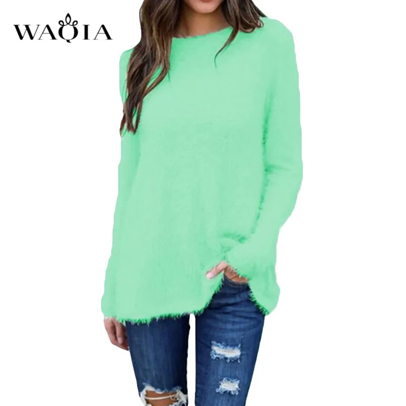 Pullovers 2019 Autumn Winter Women O-Neck Sweater Loose Knitted Ladies Female Plus Size Casual Solid Color Plush | Женская одежда