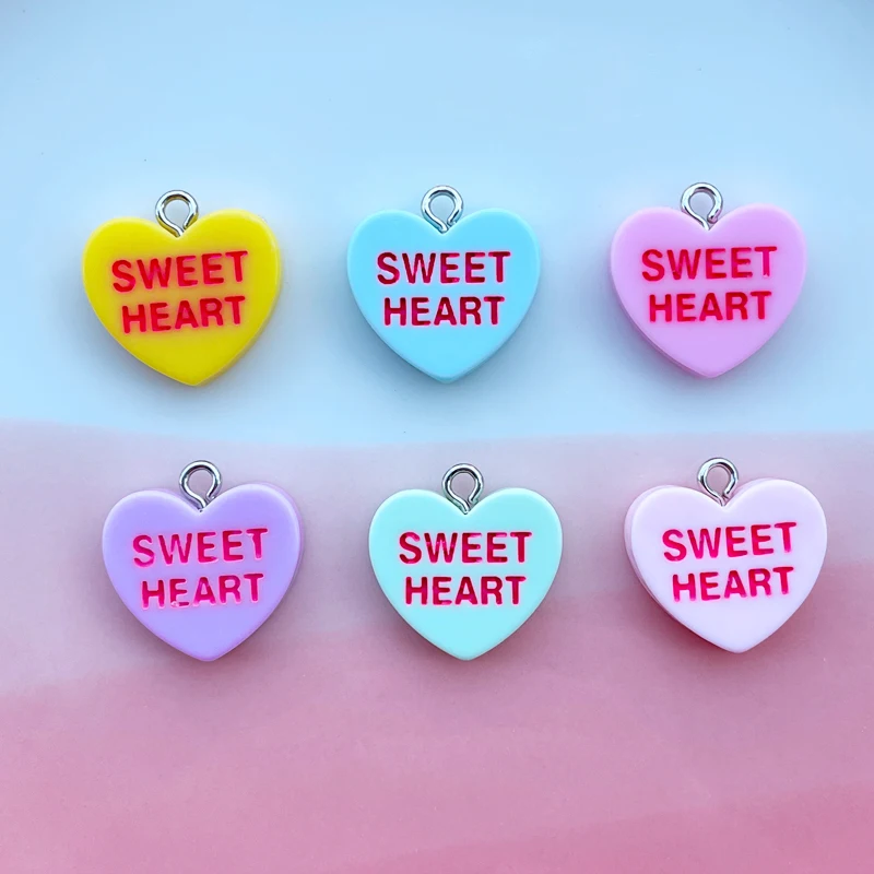 

10 Pcs New Kawaii Lovely Cartoon Heart-Shaped Resin Charms For Earring Key Chain Necklace Pendant Jewelry Findings Making C67