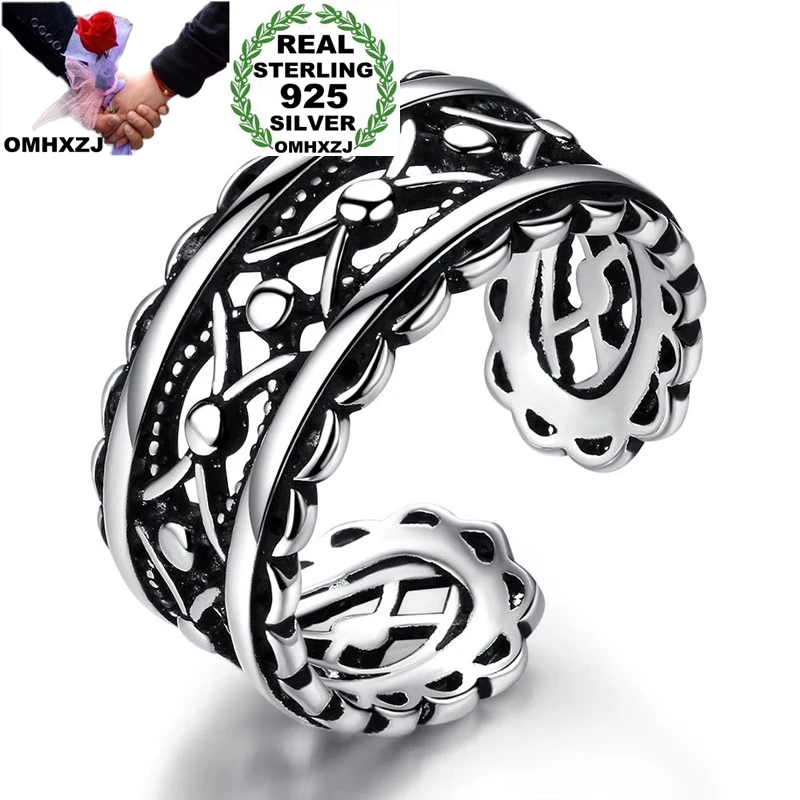 

OMHXZJ Wholesale RG83 European Fashion Fine Woman Girl Party Birthday Wedding Gift Vintage Chain Open S925 Sterling Silver Ring