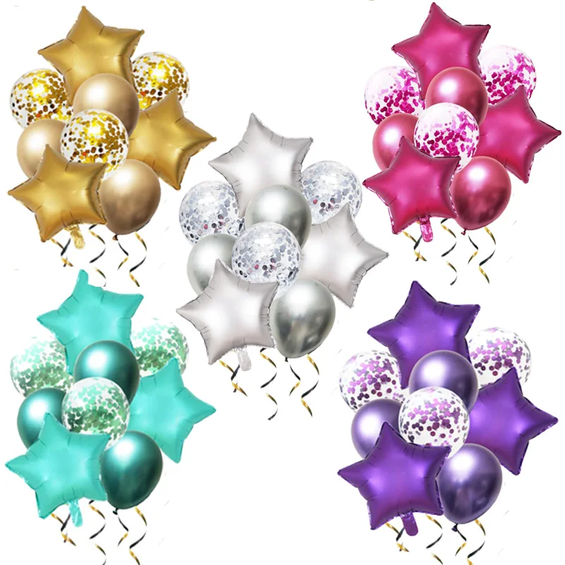 Золотистые и серебристые металлические шары декоративные из фольги в виде звезд