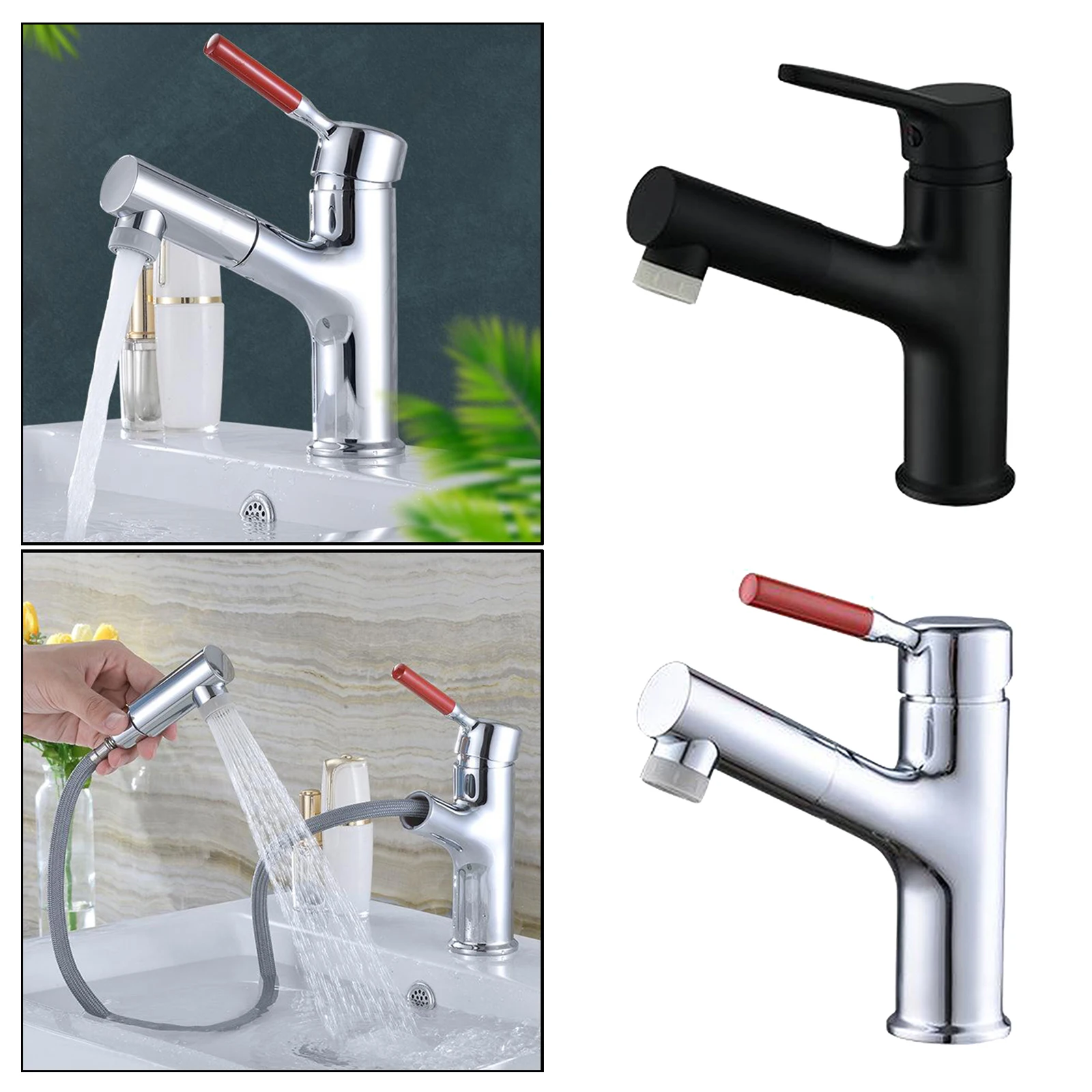 

Sink Pull Out Tap Basin Faucet Lavatory Hair Washing Down Sprayer 2-mode Taps