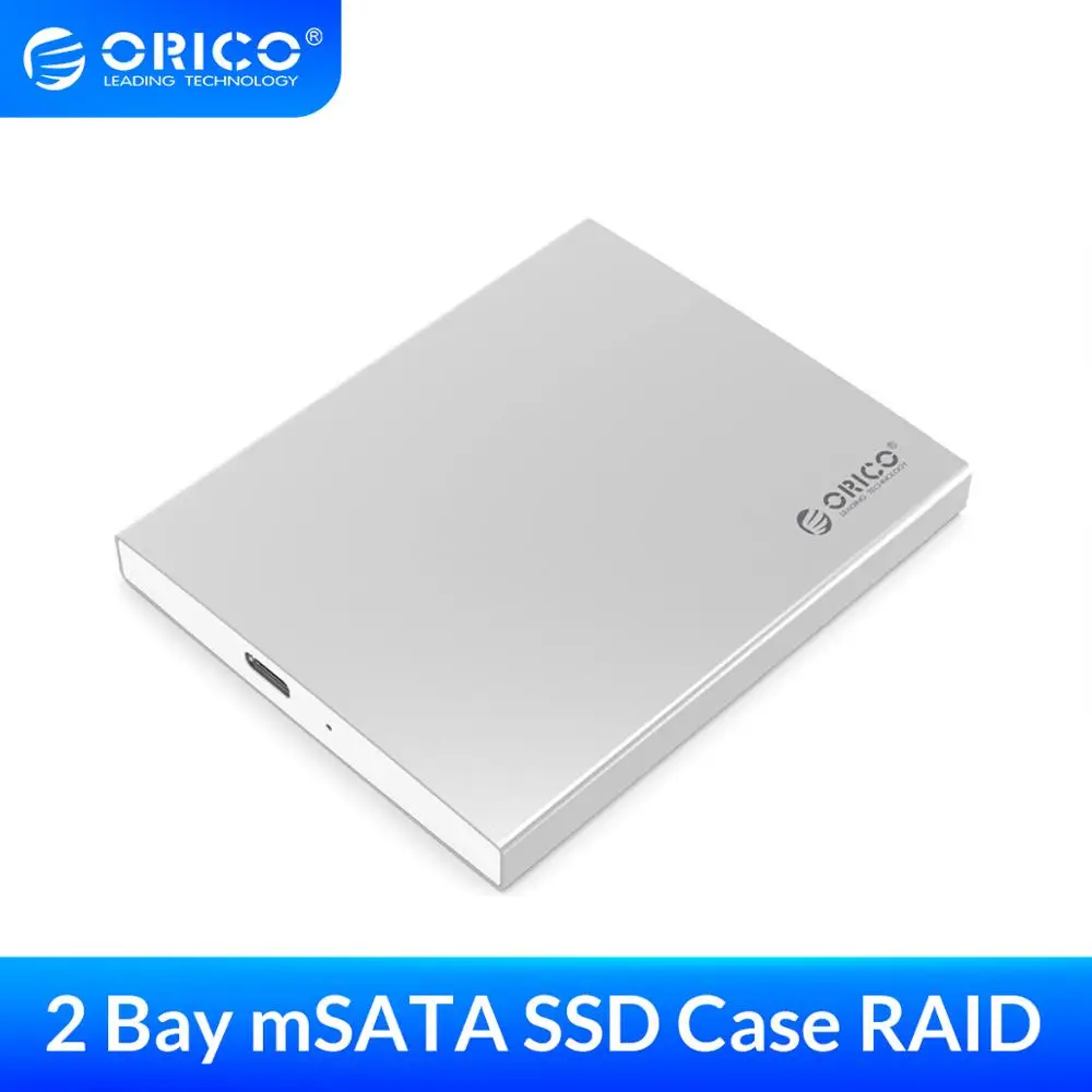 

ORICO Aluminum Dual Bay Type-C mSATA SSD Case with RAID Function Support 10Gbps USB3.1 Gen2 USBC SSD Enclosure With C To C Cable