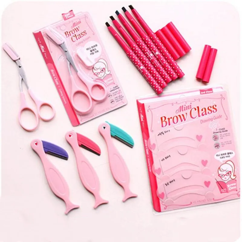 Новинка Розовый триммер для бровей ножницы филировки ресниц расческа заколки
