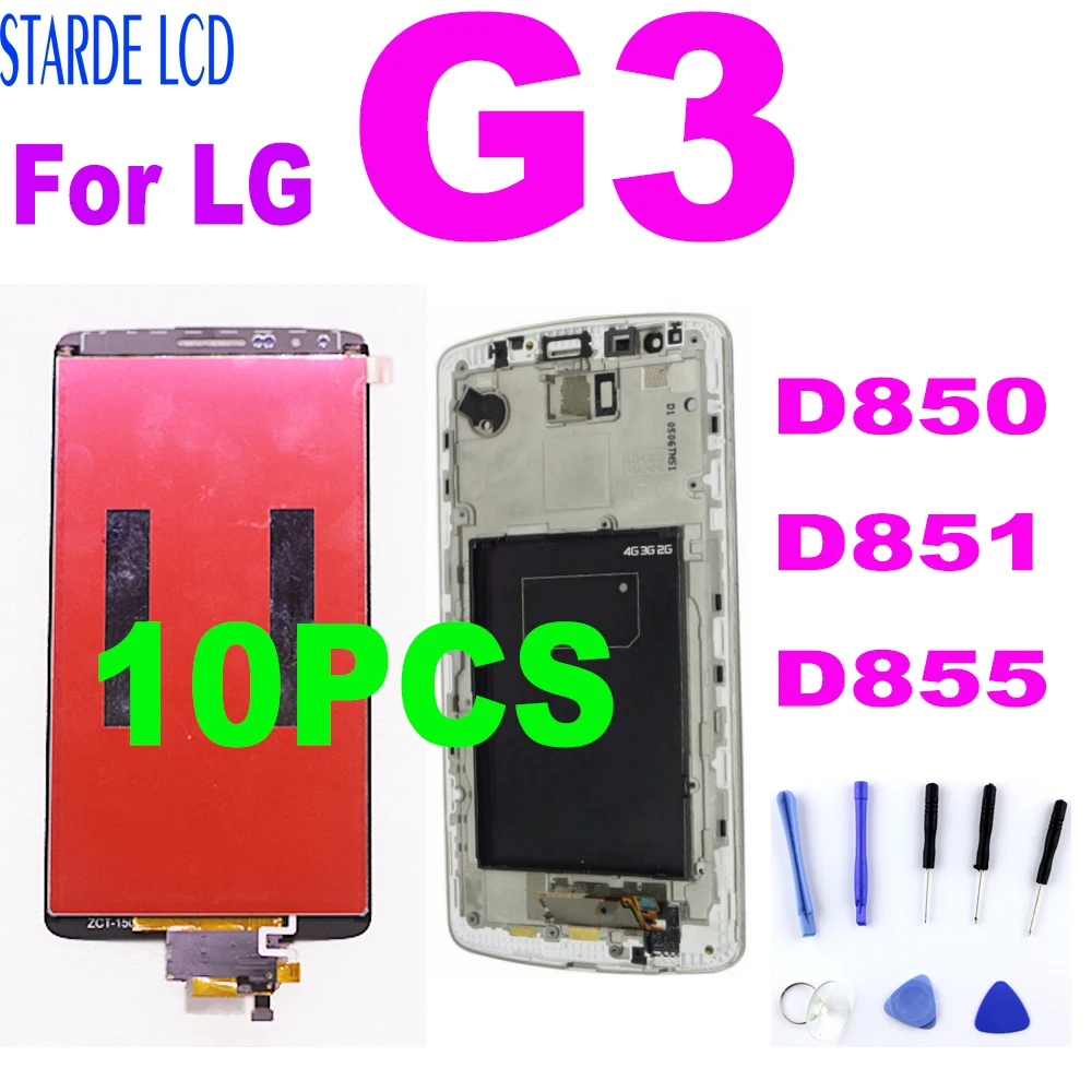 

10PCS 100% Original For LG G3 LCD D850 D851 D855 LCD Display with Touch Screen Digitizer Assembly With Frame Replacement