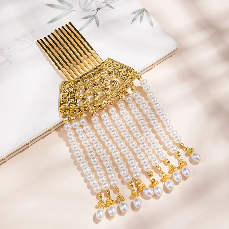 Шпилька для волос в старинном стиле Классическая гребень Hanfu с жемчужинами и