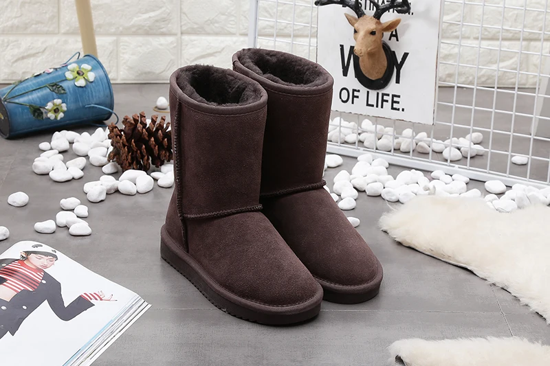 The latest high-quality snow boots in Europe 2019 real cowhide artificial wool the most fashionable | Обувь