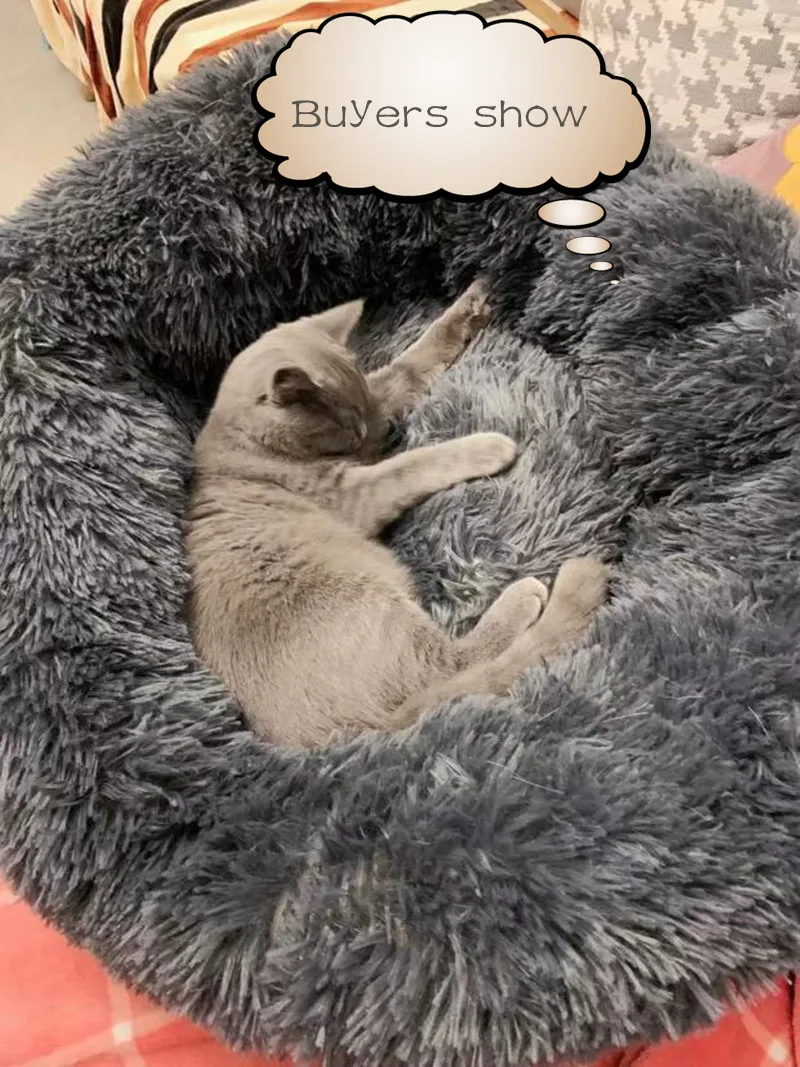 Long Plush Cat Bed Matress Super Soft Pet Bed Round Cat Mat Kennel Warm Sleeping Bag Puppy Cushion Mat Portable Cat Supplies