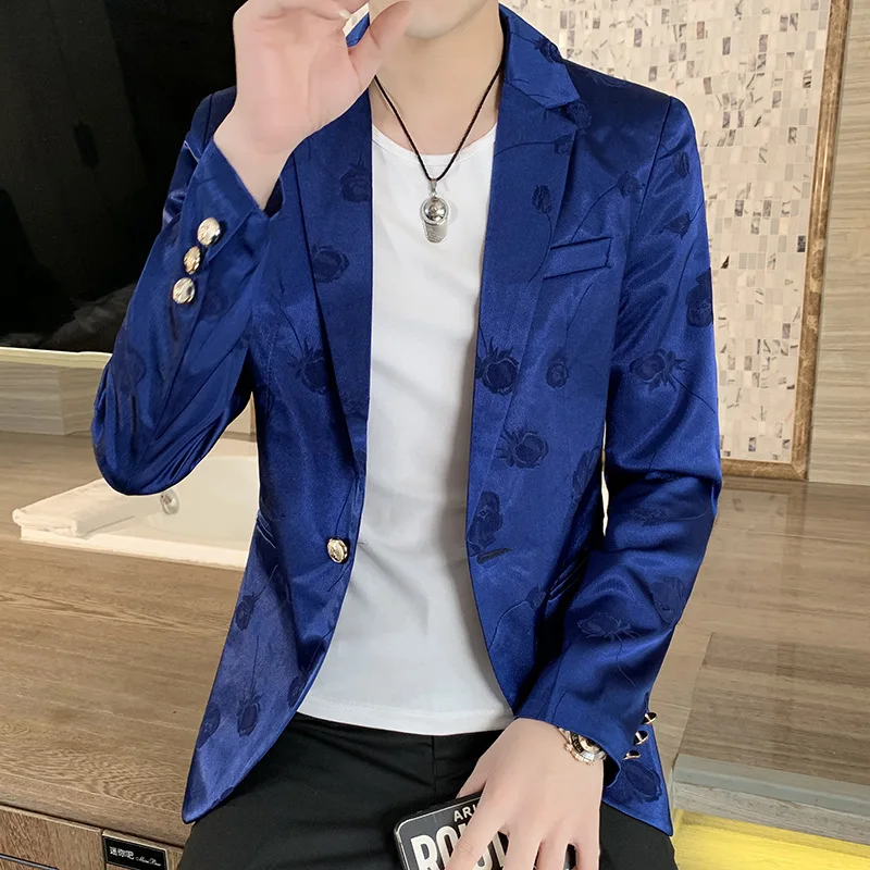 

2021 Men's Slim Jacquard blazer Youth Flow Handsome Casual blazer