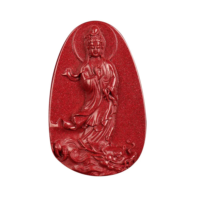 

Natural Red Organic Cinnabar Guanyin Pendant Fengshui Necklace Men Women Fashion Charms Jewellery Hand-carved Lucky Amulet Gifts