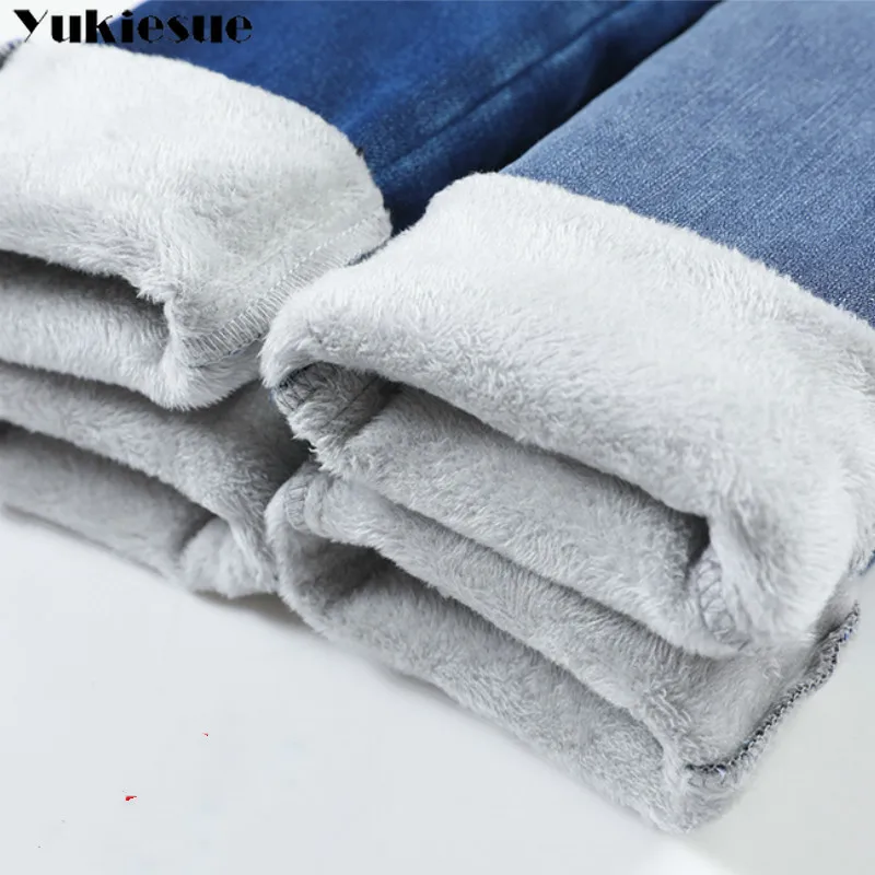 Теплые джинсовые штаны для женщин зимние плотные обтягивающие брюки-карандаш с