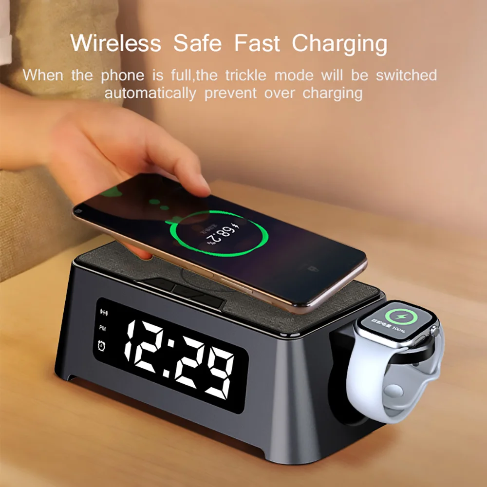 bonola 15w alarm clock wireless charging 4 in 1 for iphone 13 12 pro max fast wireless charger for apple watch 7 6airpods pro free global shipping