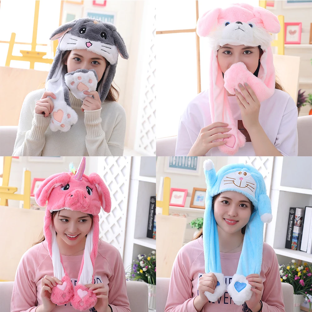 CYSINCOS 2020 Kids Cute Plush Rabbit Pinching Bunny Ear Hat Can Move Lighted Cap Toy Gift for Girls Hair Accessories | Детская одежда и