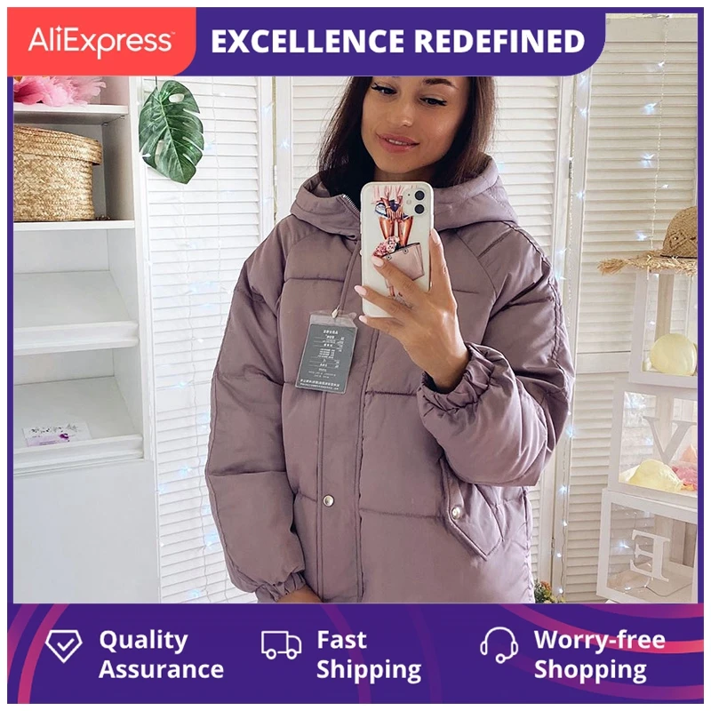 

Новинка 2021, женские парки, модная однотонная Толстая теплая зимняя куртка с капюшоном, зимние парки, однотонная верхняя одежда, куртка