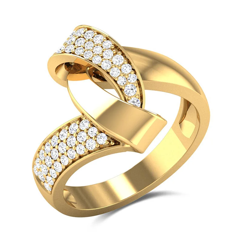 

Creative Gold Plated Knot Shpae Rings White Shiny Cubic Zirconia Micro Paved Finger Rings For Women Fashion Jewelry Party Gifts