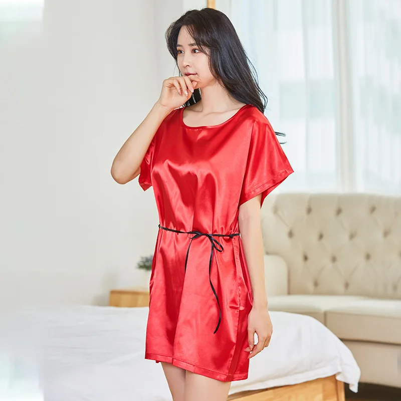 

Summer New Intimate Lingerie Nightwear Lady Sleepwear Nightdress Silky Satin Bathrobe Nightgown Casual Solid Home Clothes